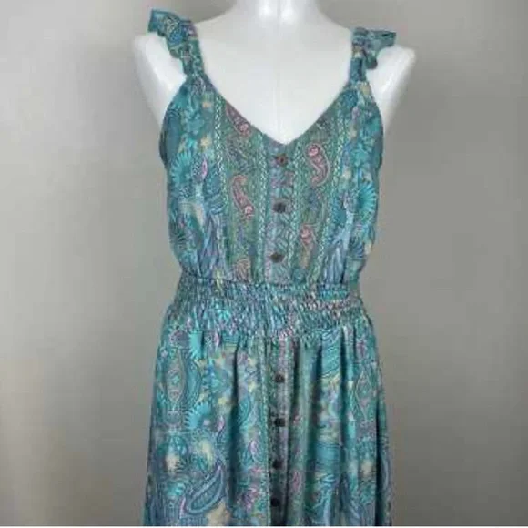 Anthropologie Boemo Turquoise and Pink Paisley Maxi Dress - Picture 8 of 14